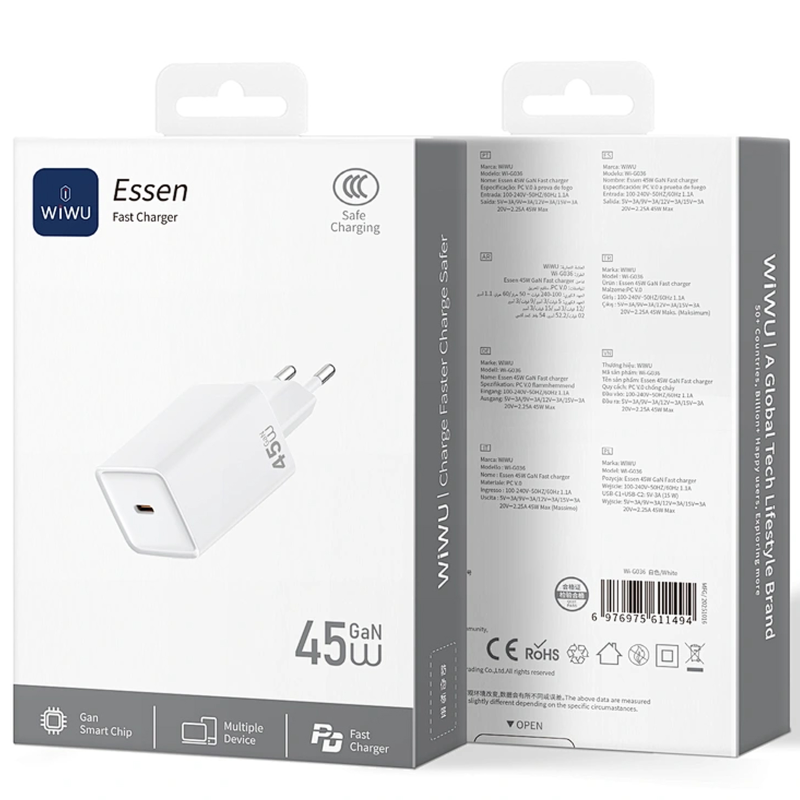 СЗУ WIWU G036 Essen PD45W (1USB-C), White 4, купить оптом с доставкой