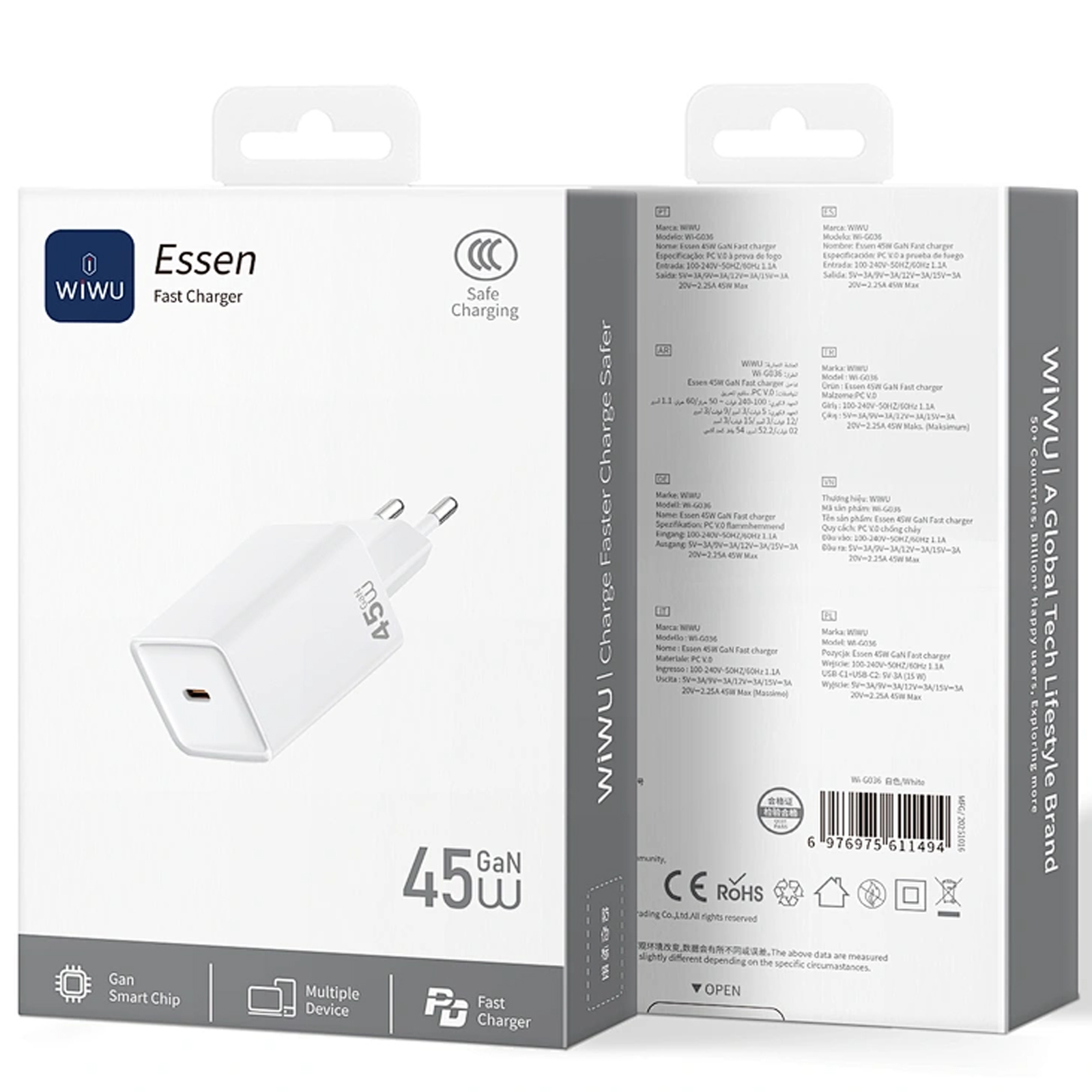 СЗУ WIWU G036 Essen PD45W (1USB-C), White 4, купить оптом с доставкой