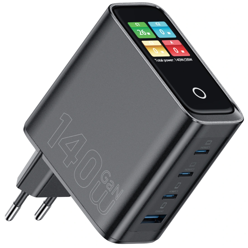 СЗУ WIWU G028 Intelligent PD140W+QC3.0 GaN (1USB-A/3C), Black, купить оптом с доставкой