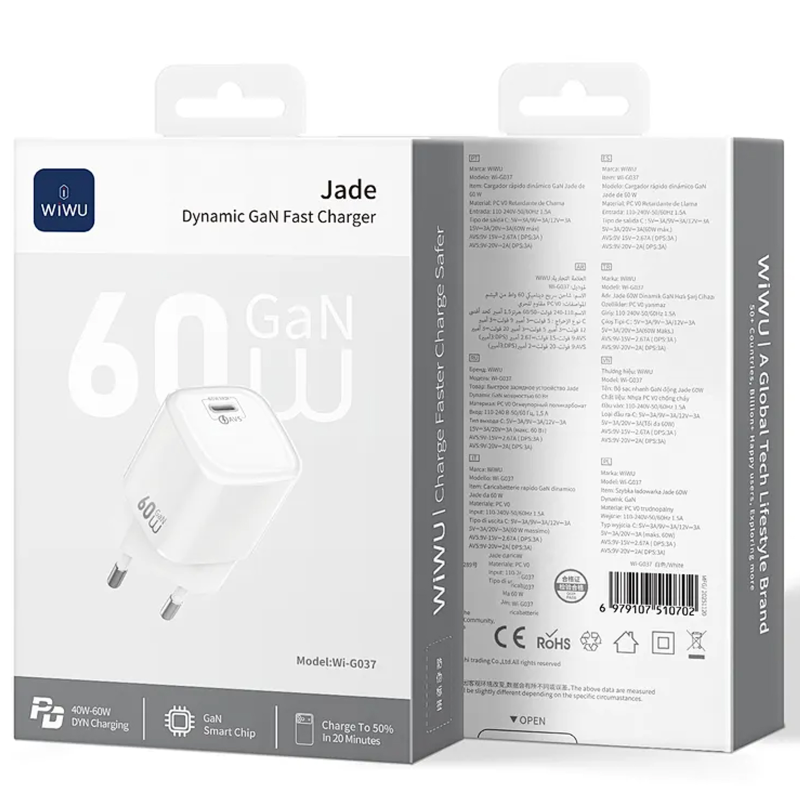 СЗУ WIWU G037 Jelly PD60W GaN (1USB-C), White 2, купить оптом с доставкой
