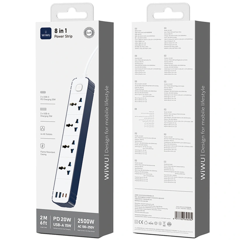 Подовжувач WIWU S007 Power Strip PD20W (2USB-A/2C/4xSocket) (2m) на малюнкі №4