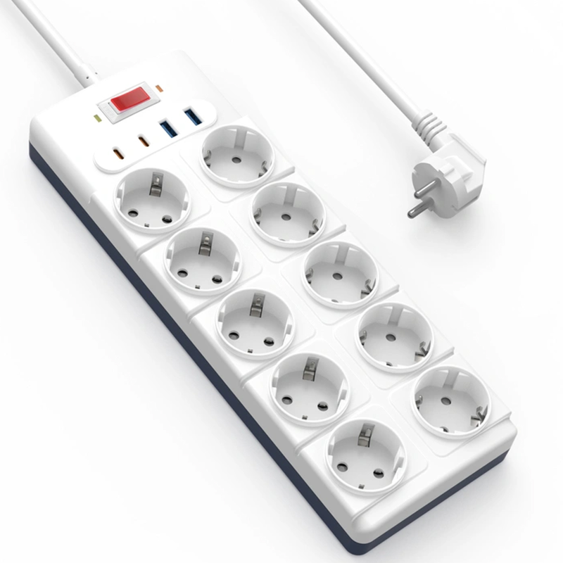 Удлинитель WIWU S008 Power Strip PD20W (2USB-A/2C/10xSocket) (2m), купить оптом с доставкой