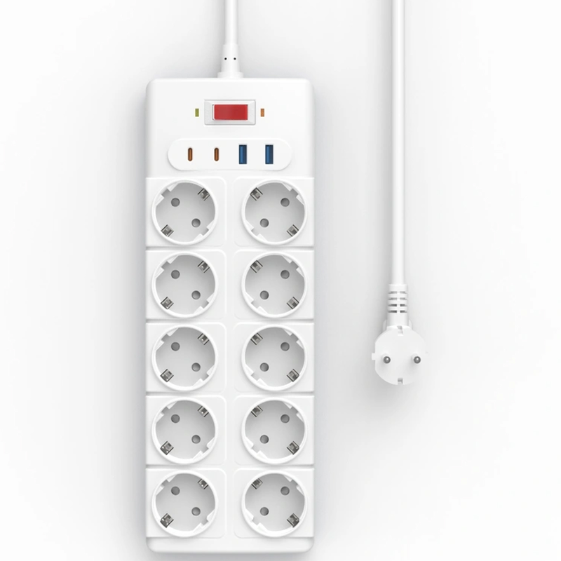 Удлинитель WIWU S008 Power Strip PD20W (2USB-A/2C/10xSocket) (2m), White 1, купить оптом с доставкой
