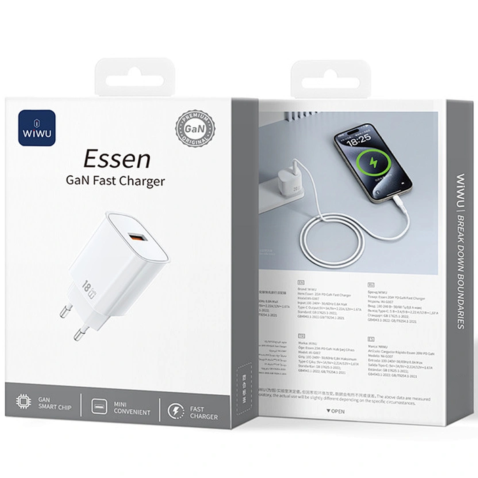 СЗУ WIWU G006 Essen QC3.0 18W GaN (1USB-A), White 1, купить оптом с доставкой