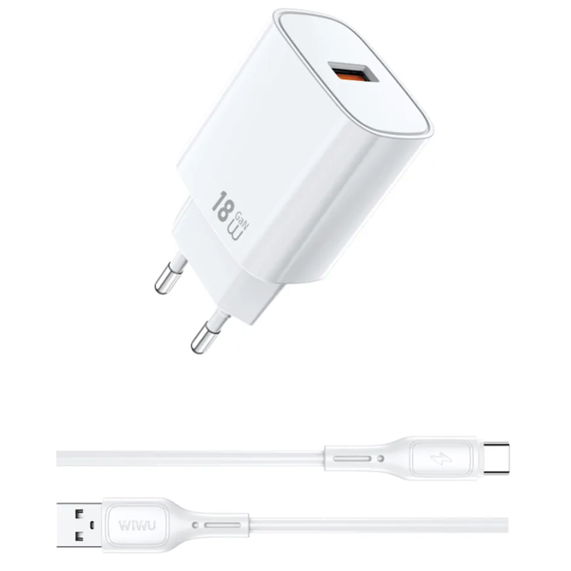 СЗУ WIWU G006 Essen QC3.0 18W GaN (1USB-A) + кабель USB to Type-C, купить оптом с доставкой