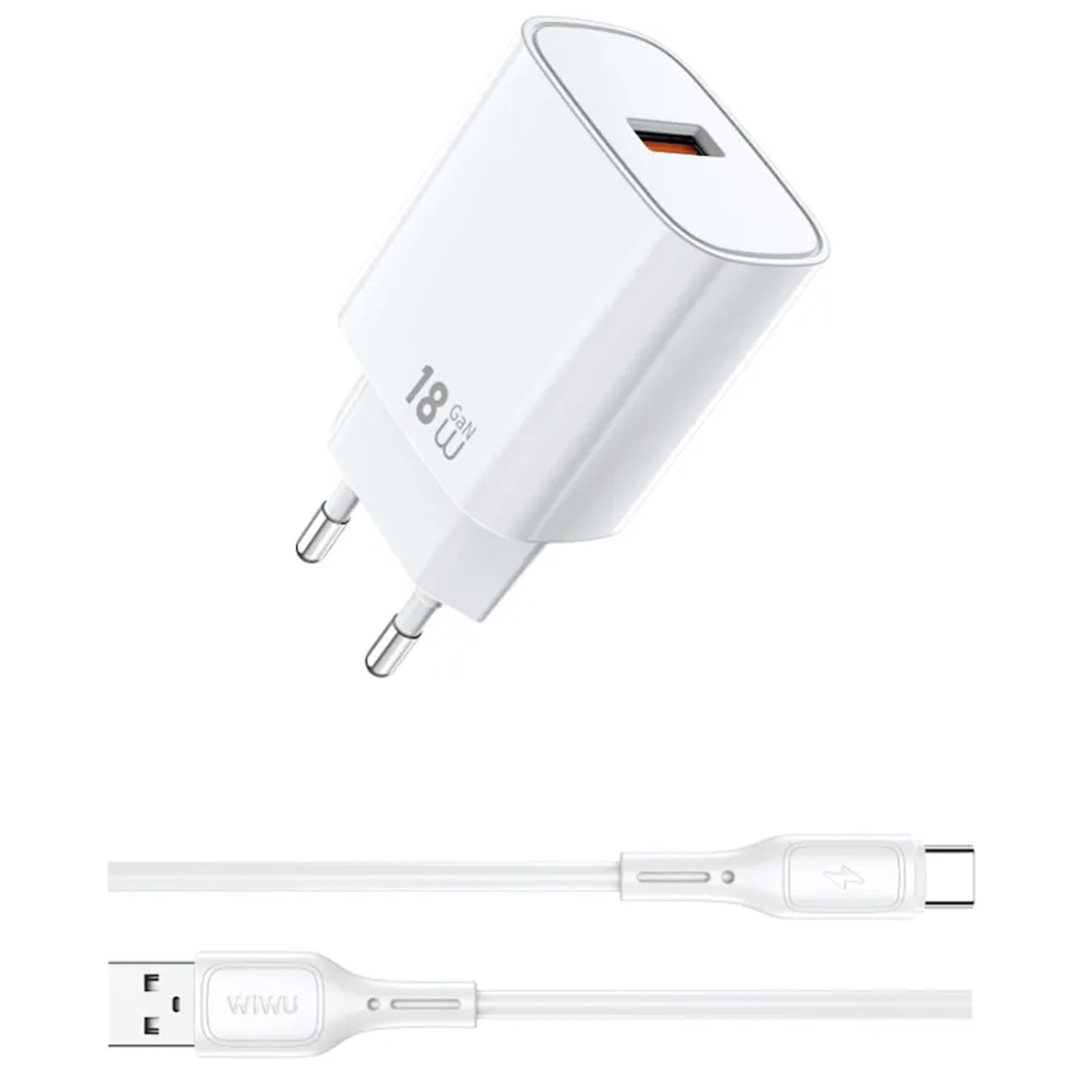СЗУ WIWU G006 Essen QC3.0 18W GaN (1USB-A) + кабель USB to Type-C, White, купить оптом с доставкой