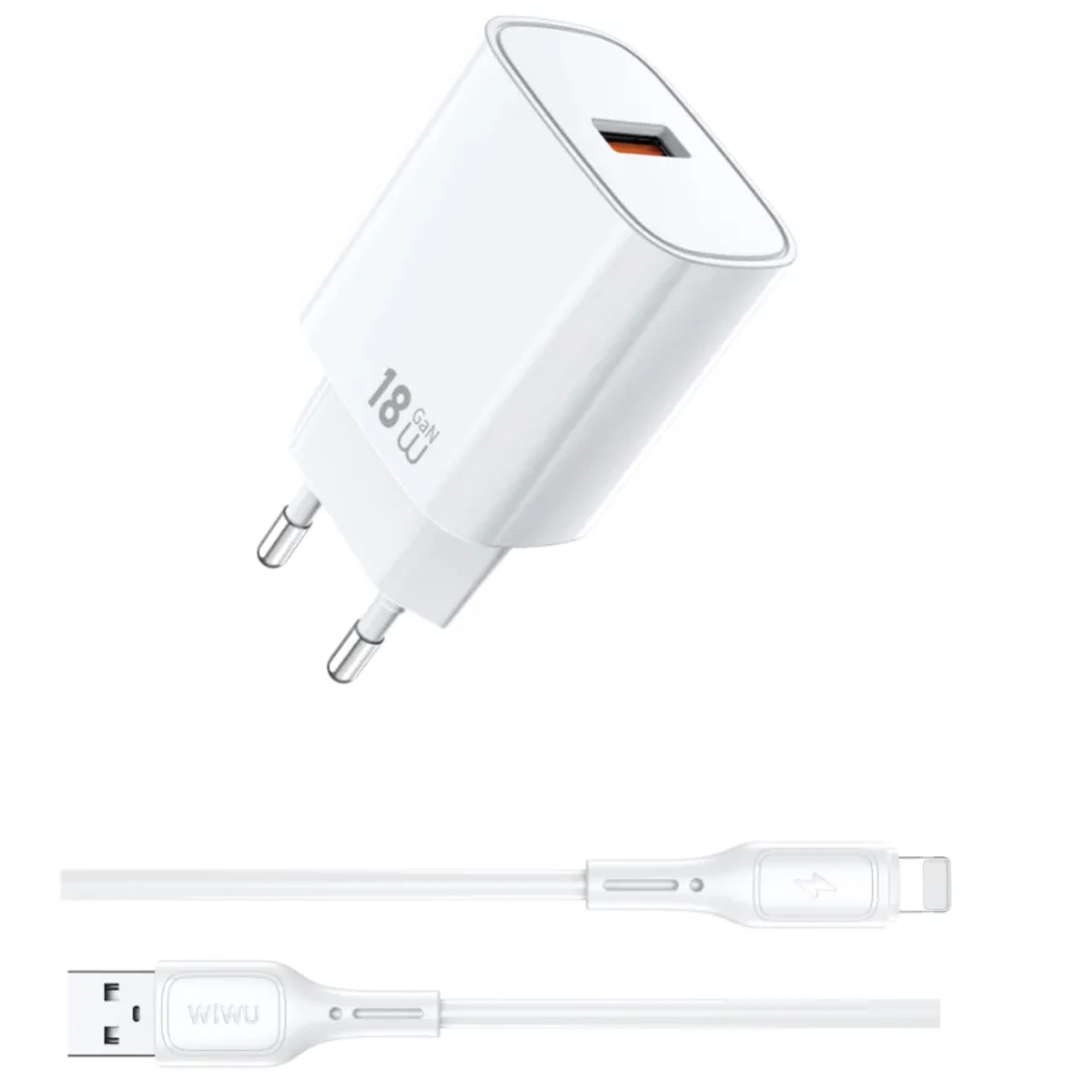СЗУ WIWU G006 Essen QC3.0 18W GaN (1USB-A) + кабель USB to Lightning, White, купить оптом с доставкой