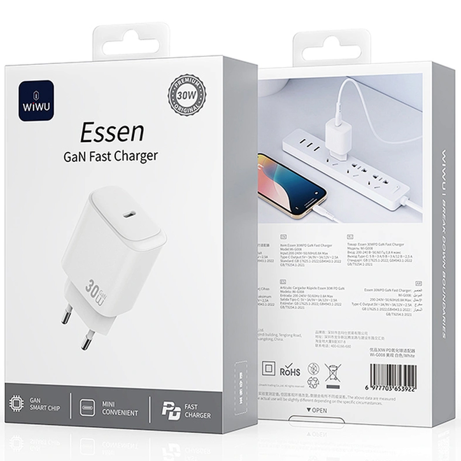 СЗУ WIWU G008 Essen PD30W GaN (1USB-C), White 1, купить оптом с доставкой