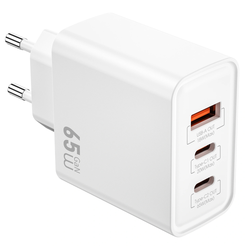 СЗУ WIWU G005 Essen PD65W+QC3.0 GaN (1USB-A/2C), White 2, купить оптом с доставкой
