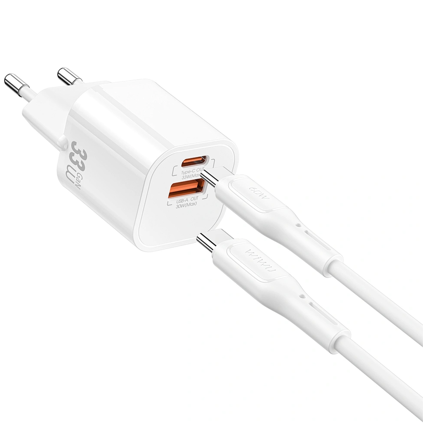 СЗУ WIWU G018 Cube PD33W+QC3.0 GaN (1USB-A/1C) + кабель Type-C to Type-C, White 1, купить оптом с доставкой