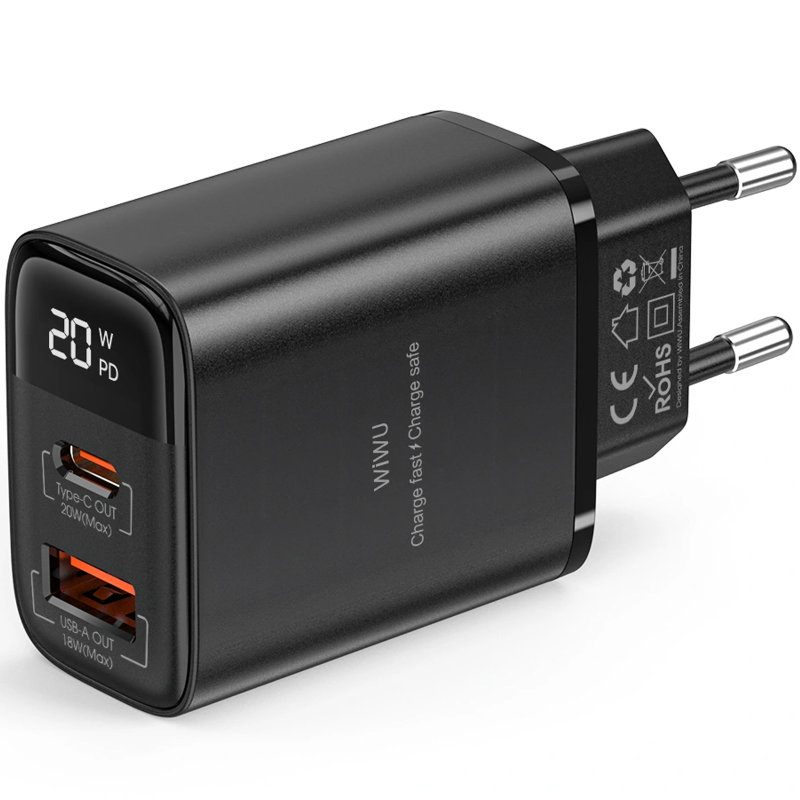 СЗУ WIWU G009 Firefly PD20W+QC3.0 GaN (1USB-A/1C), Black 2, купить оптом с доставкой