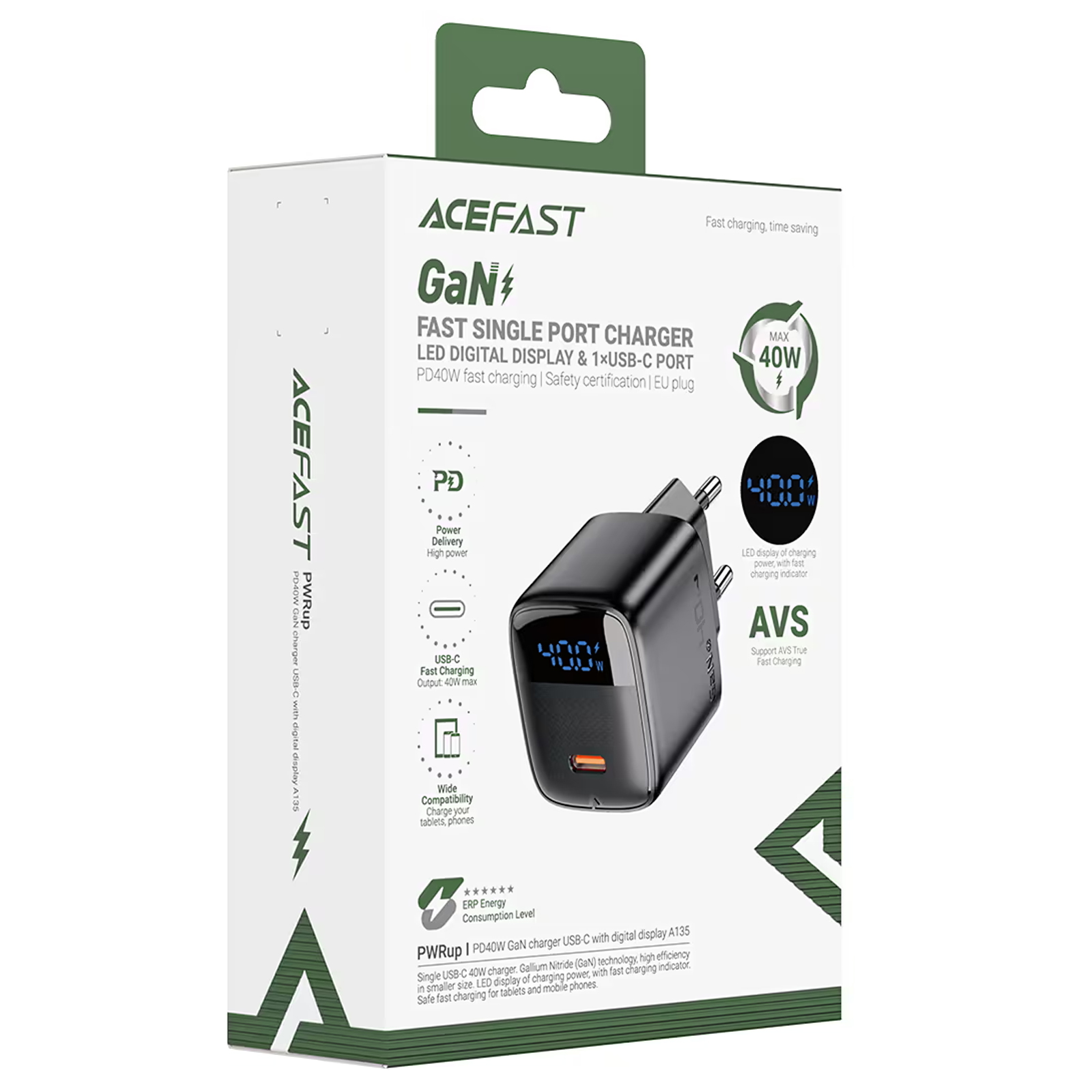МЗП Acefast A135 PD40W GaN (1USB-C), Black 2, купити оптом з доставкою