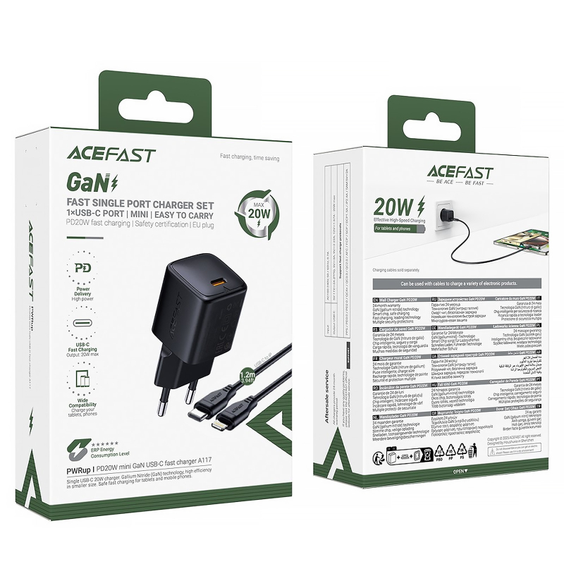 МЗП Acefast A117 mini PD20W GaN (1USB-C) + кабель Type-C to Lightning на малюнкі №6