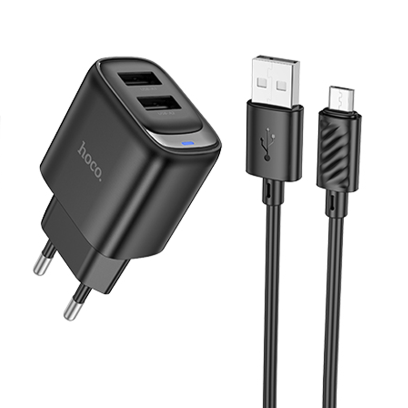 МЗП Hoco C141A Smart 2.1A (2USB-A) + кабель USB to MicroUSB, купити оптом з доставкою