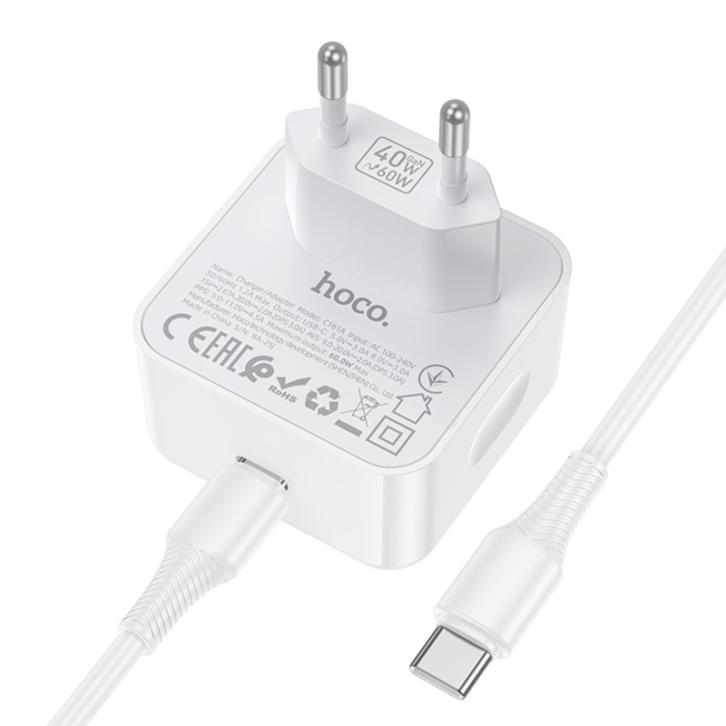 СЗУ Hoco C161A Speed PD40W (1USB-C) + кабель Type-C to Type-C на картинке №5