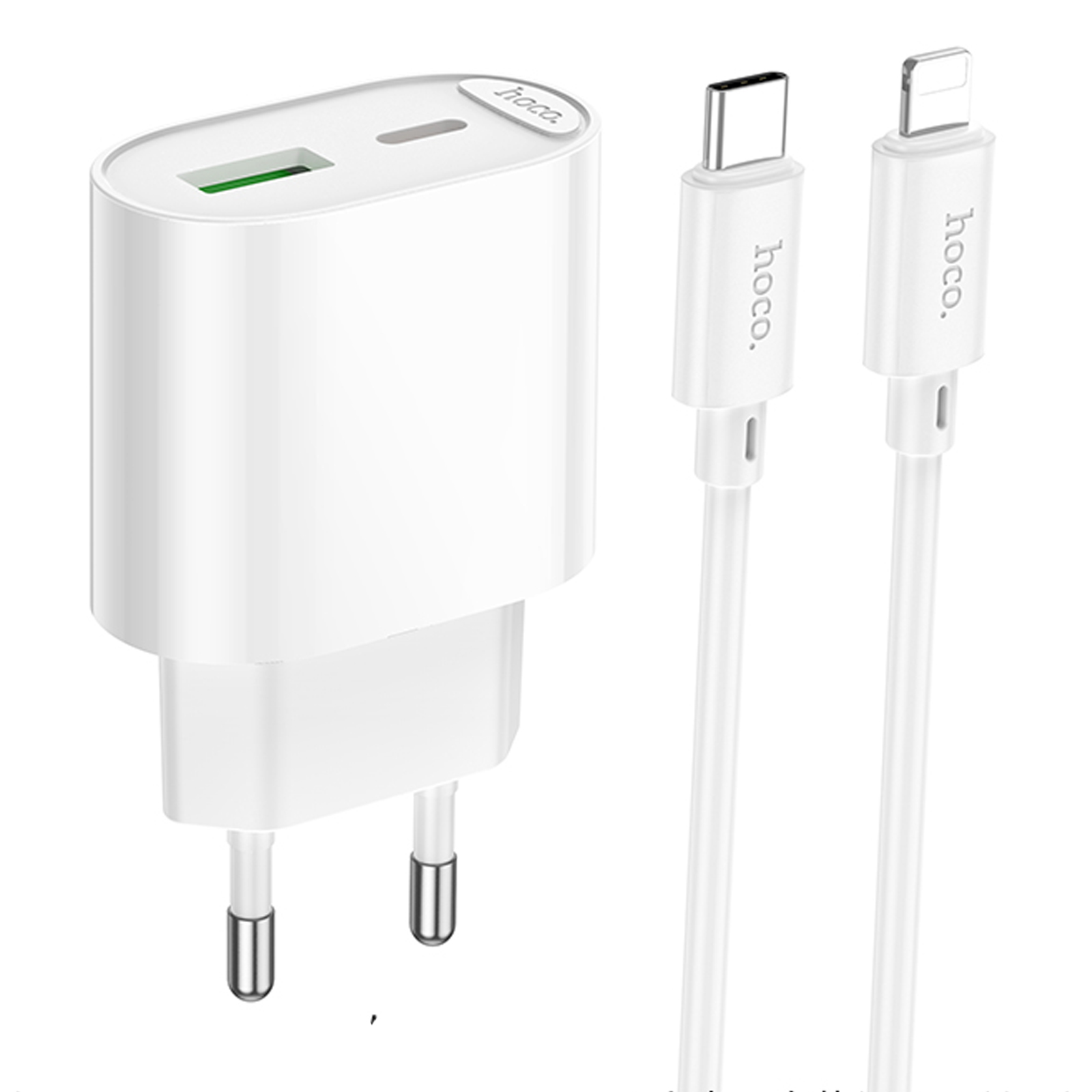 СЗУ Hoco C109A Fighter PD20W+QC3.0 (1USB-A/1C) + кабель Type-C to Lightning, White, купить оптом с доставкой