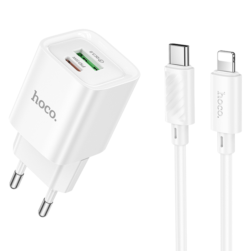 СЗУ Hoco C147A PD20W+QC3.0 (1USB-A/1C) + кабель Type-C to Lightning, купить оптом с доставкой