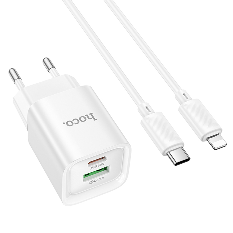 СЗУ Hoco C147A PD20W+QC3.0 (1USB-A/1C) + кабель Type-C to Lightning на картинке №2