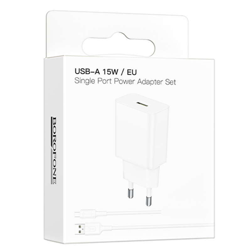 СЗУ Borofone BA111A Star QC3.0 (1USB-A) + кабель USB to Type-C, White 2, купить оптом с доставкой