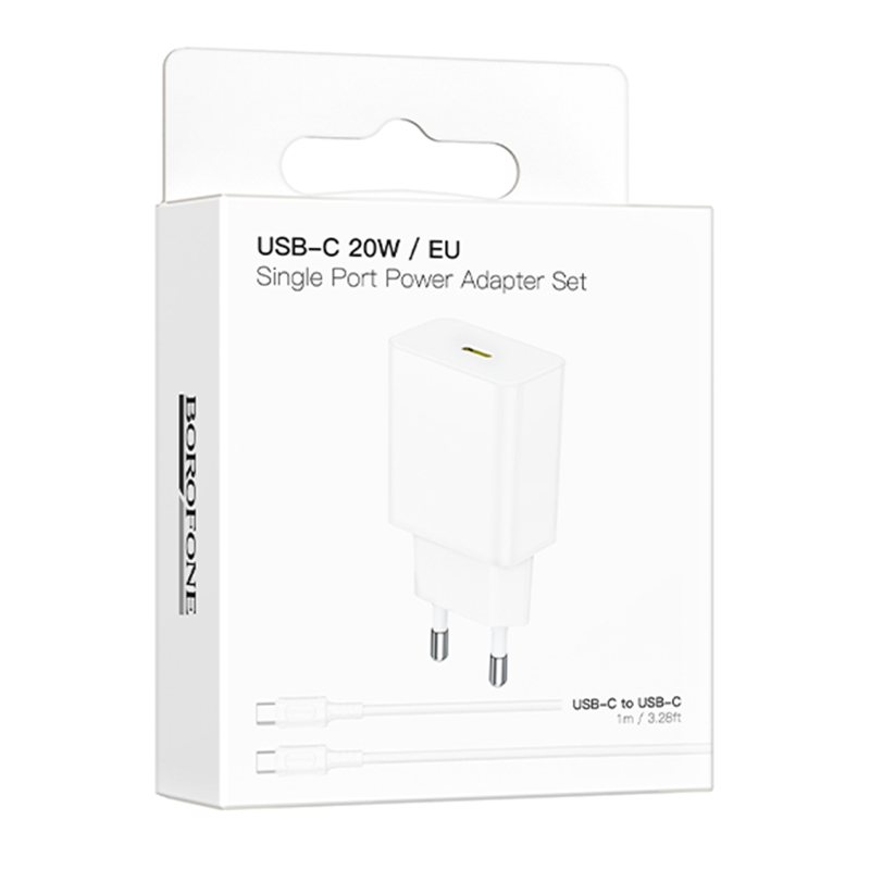 СЗУ Borofone BA112A Star PD20W (1USB-C) + кабель Type-C to Type-C, White 2, купить оптом с доставкой