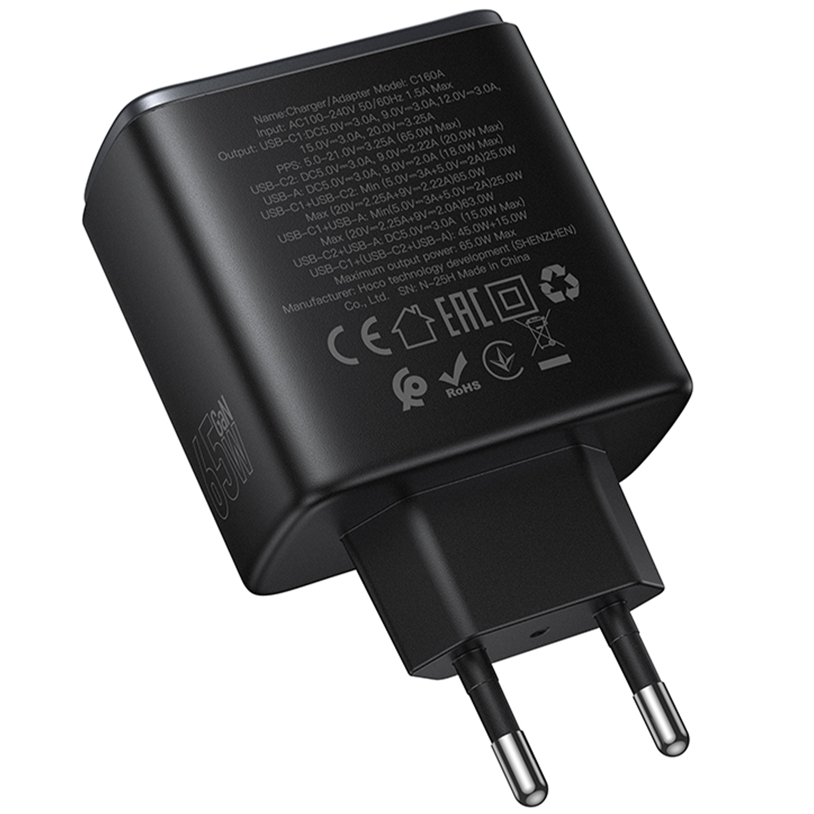 МЗП Hoco C160A Upgrade PD65W+QC3.0 (1USB-A/2C), Black 2, купити оптом з доставкою