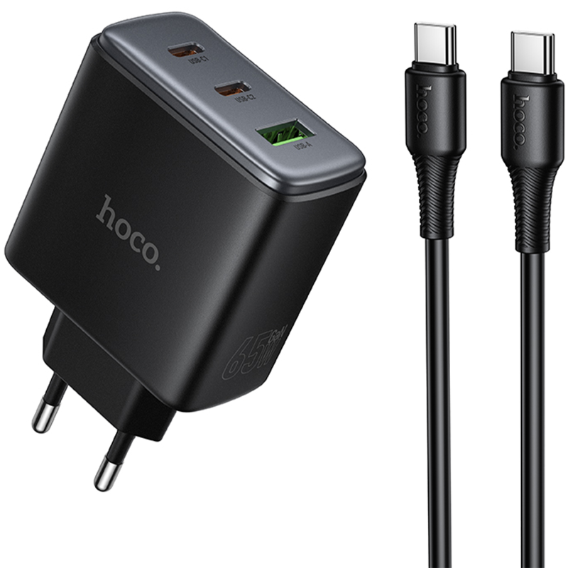 СЗУ Hoco C160A Upgrade PD65W+QC3.0 (1USB-A/2C) + кабель Type-C to Type-C, купить оптом с доставкой