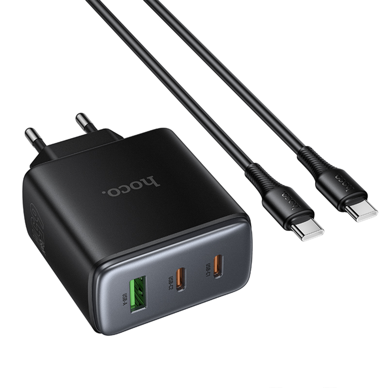 СЗУ Hoco C160A Upgrade PD65W+QC3.0 (1USB-A/2C) + кабель Type-C to Type-C, Black 2, купить оптом с доставкой