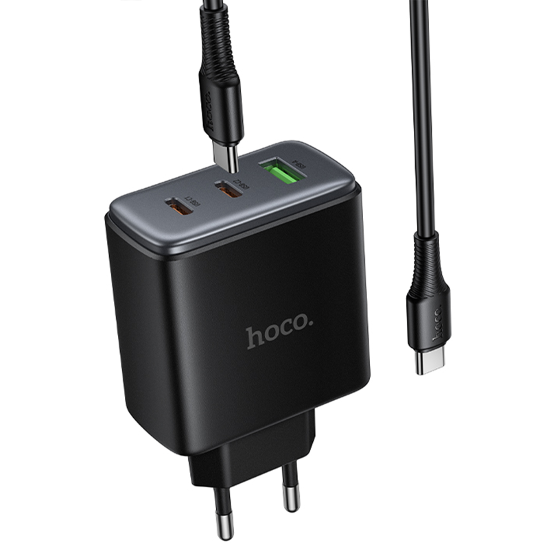 СЗУ Hoco C160A Upgrade PD65W+QC3.0 (1USB-A/2C) + кабель Type-C to Type-C, Black 3, купить оптом с доставкой