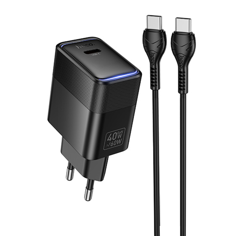 СЗУ Hoco CS113A Lounge PD40W (1USB-C) + кабель Type-C to Type-C, Black, купить оптом с доставкой