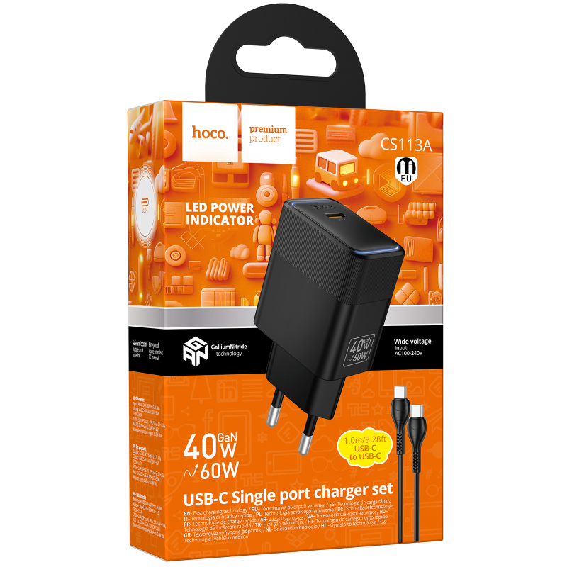 СЗУ Hoco CS113A Lounge PD40W (1USB-C) + кабель Type-C to Type-C, Black 2, купить оптом с доставкой