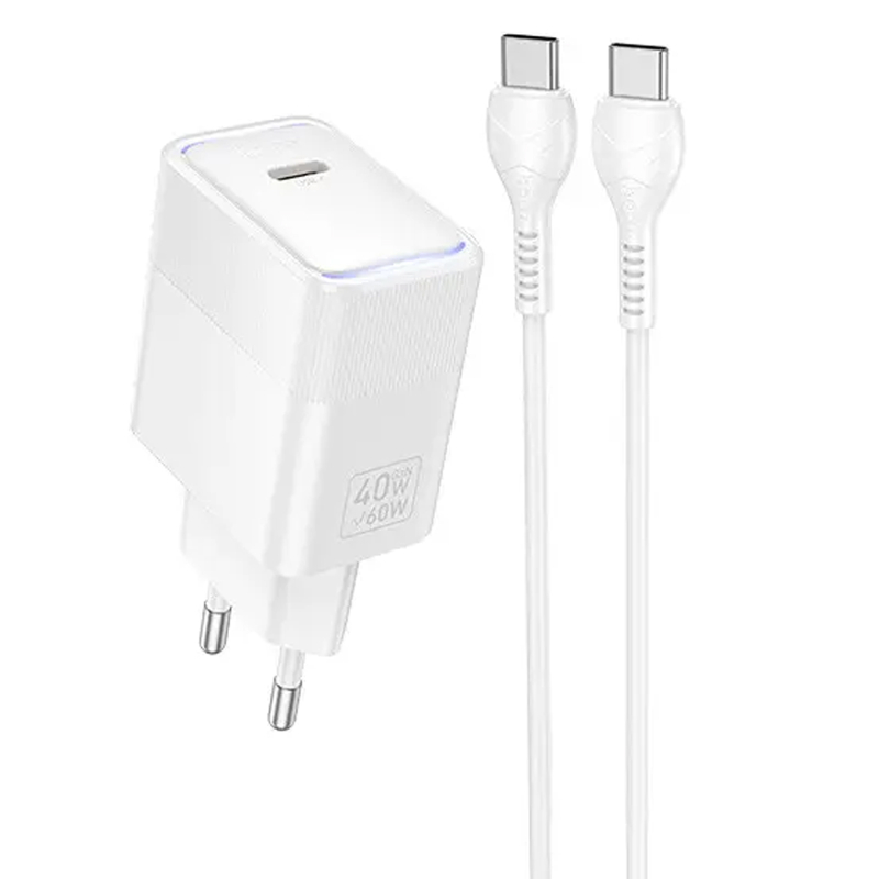 СЗУ Hoco CS113A Lounge PD40W (1USB-C) + кабель Type-C to Type-C на картинке №1