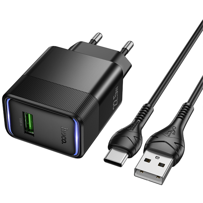 СЗУ Hoco CS111A Lounge PD22.5W (1USB-C) + кабель USB to Type-C, Black 1, купить оптом с доставкой