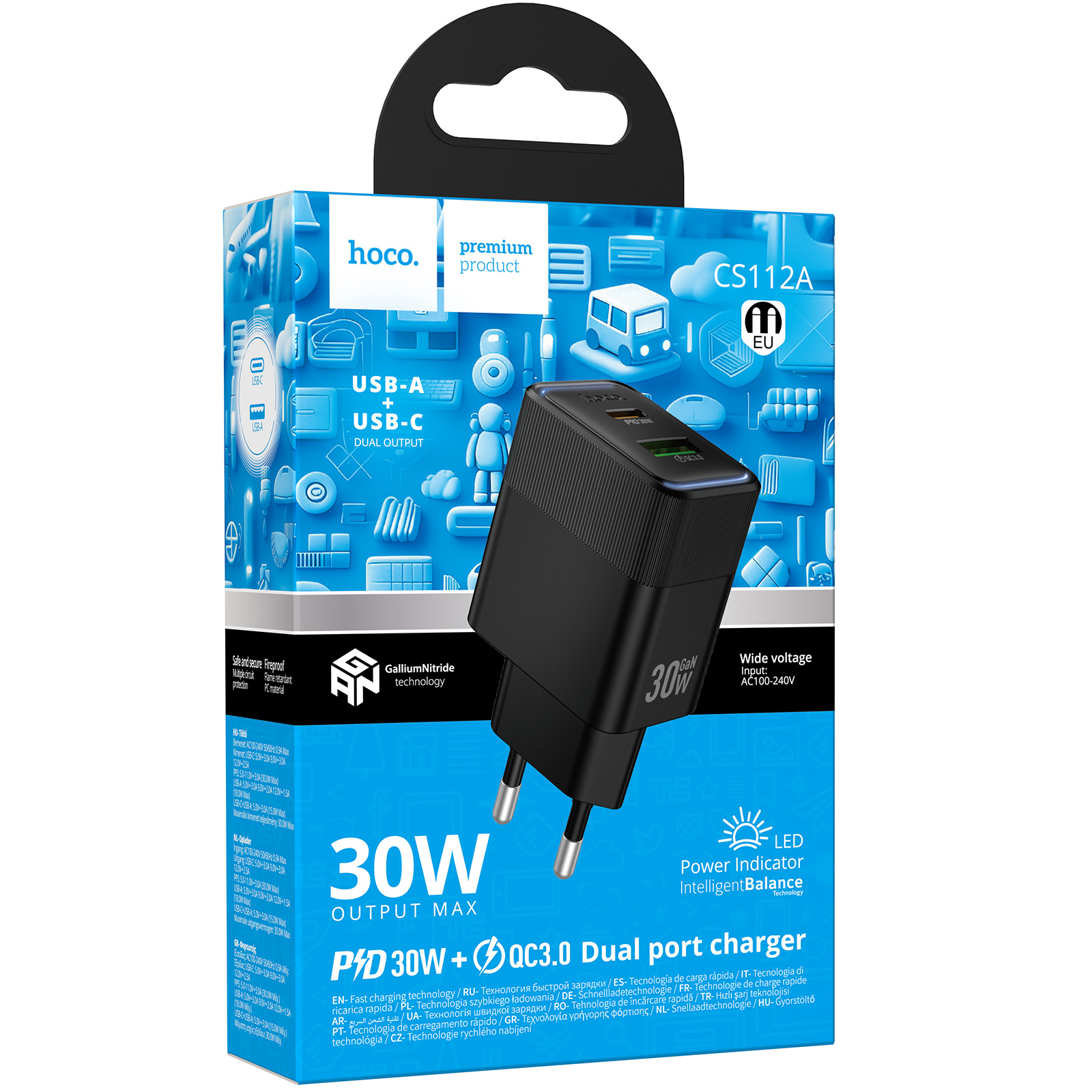СЗУ Hoco CS112A Lounge PD30W+QC3.0 (1USB-A/1C), Black 1, купить оптом с доставкой