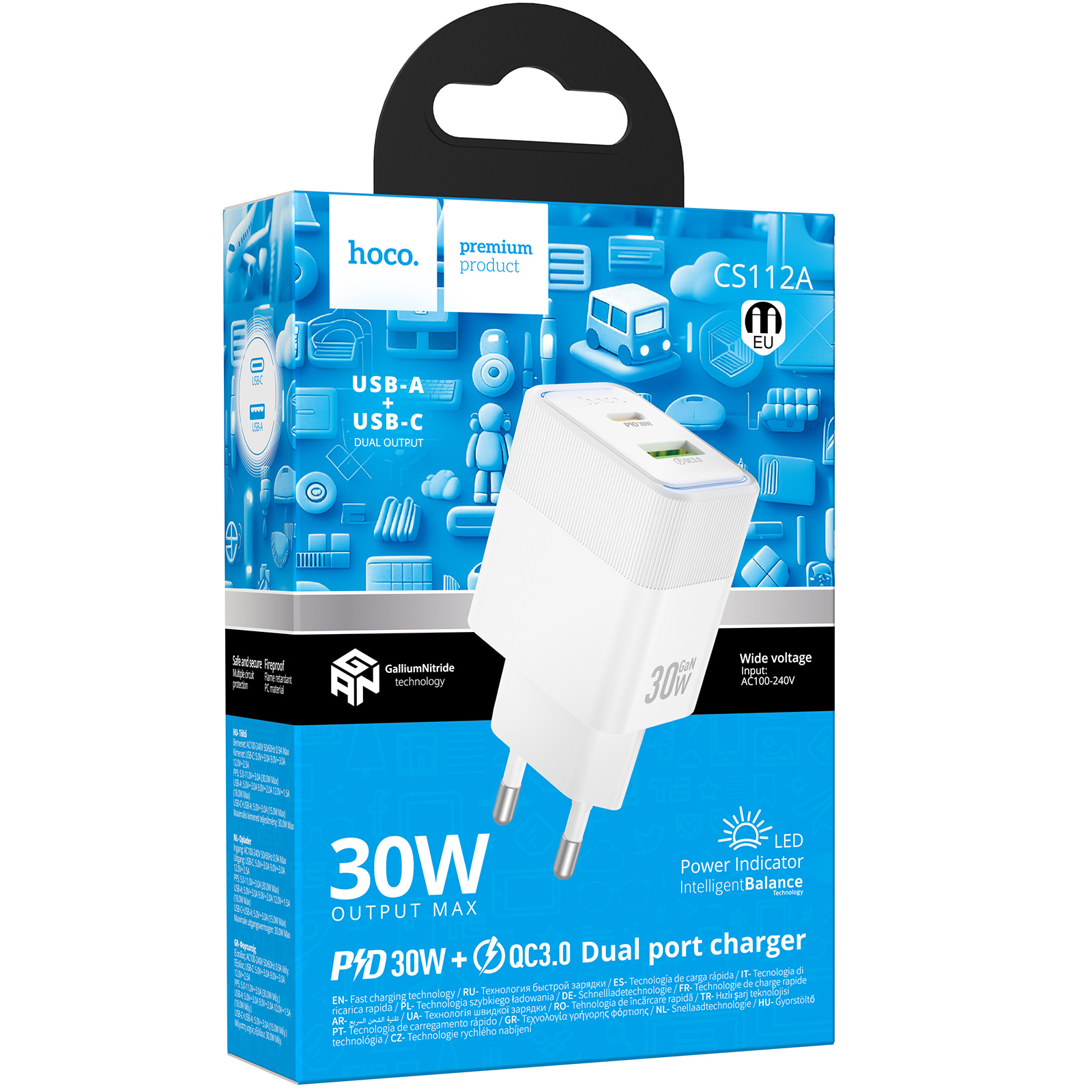 СЗУ Hoco CS112A Lounge PD30W+QC3.0 (1USB-A/1C), White 1, купить оптом с доставкой