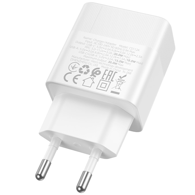 СЗУ Hoco CS112A Lounge PD30W+QC3.0 (1USB-A/1C), White 3, купить оптом с доставкой