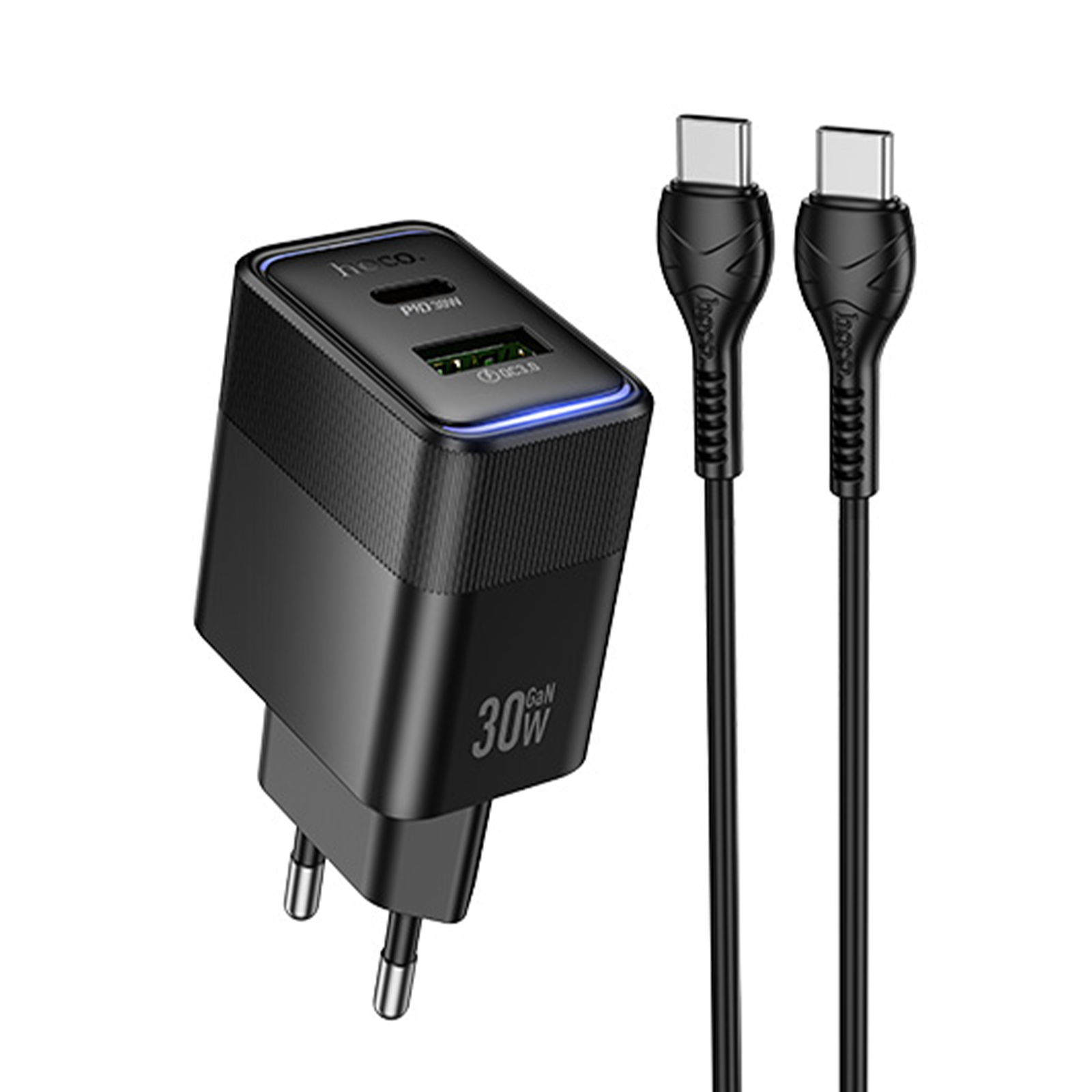 СЗУ Hoco CS112A Lounge PD30W+QC3.0 (1USB-A/1C) + кабель Type-C to Type-C, Black, купить оптом с доставкой