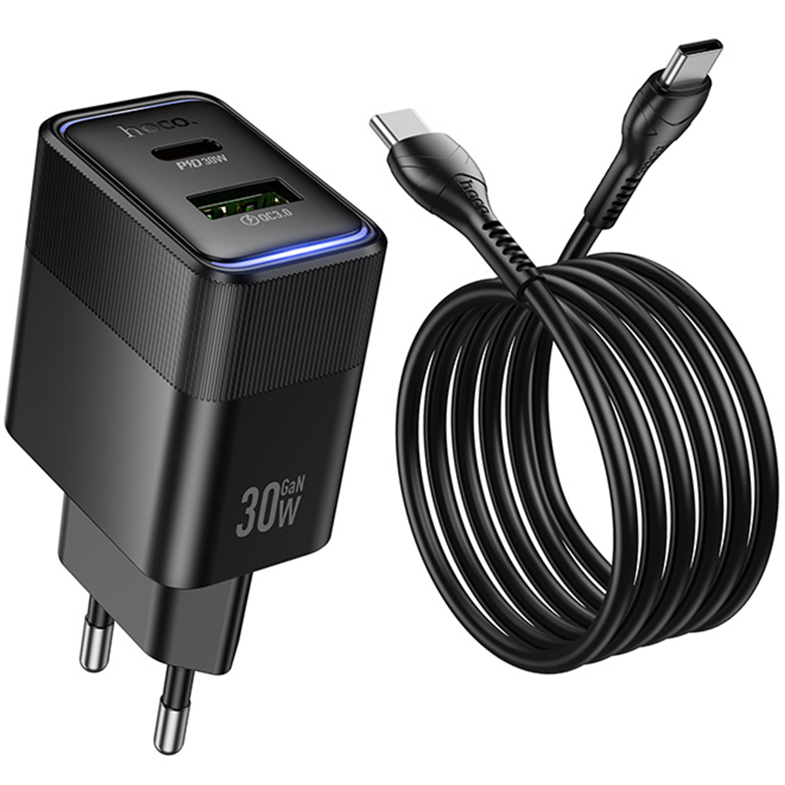 СЗУ Hoco CS112A Lounge PD30W+QC3.0 (1USB-A/1C) + кабель Type-C to Type-C, Black 2, купить оптом с доставкой