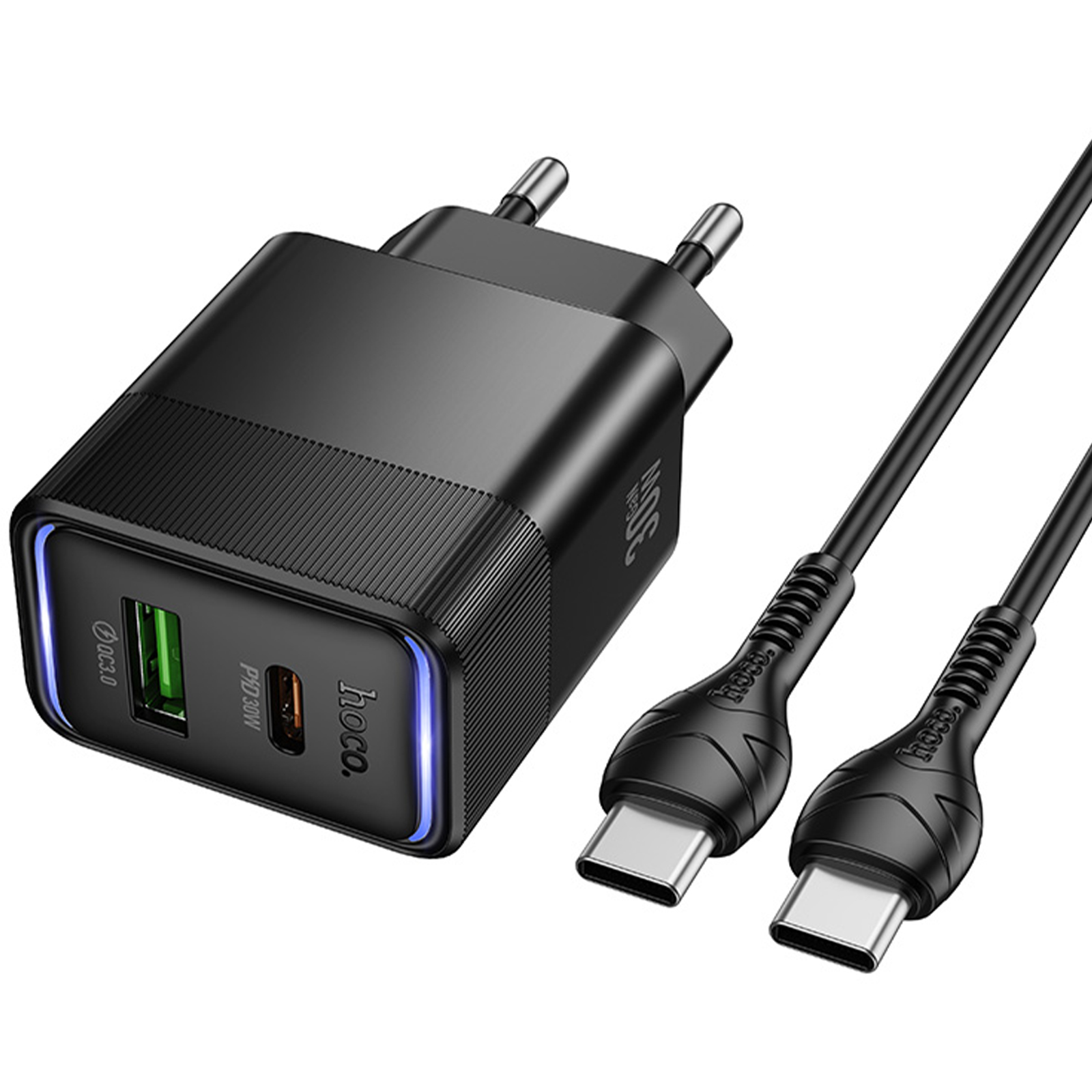 СЗУ Hoco CS112A Lounge PD30W+QC3.0 (1USB-A/1C) + кабель Type-C to Type-C, Black 4, купить оптом с доставкой