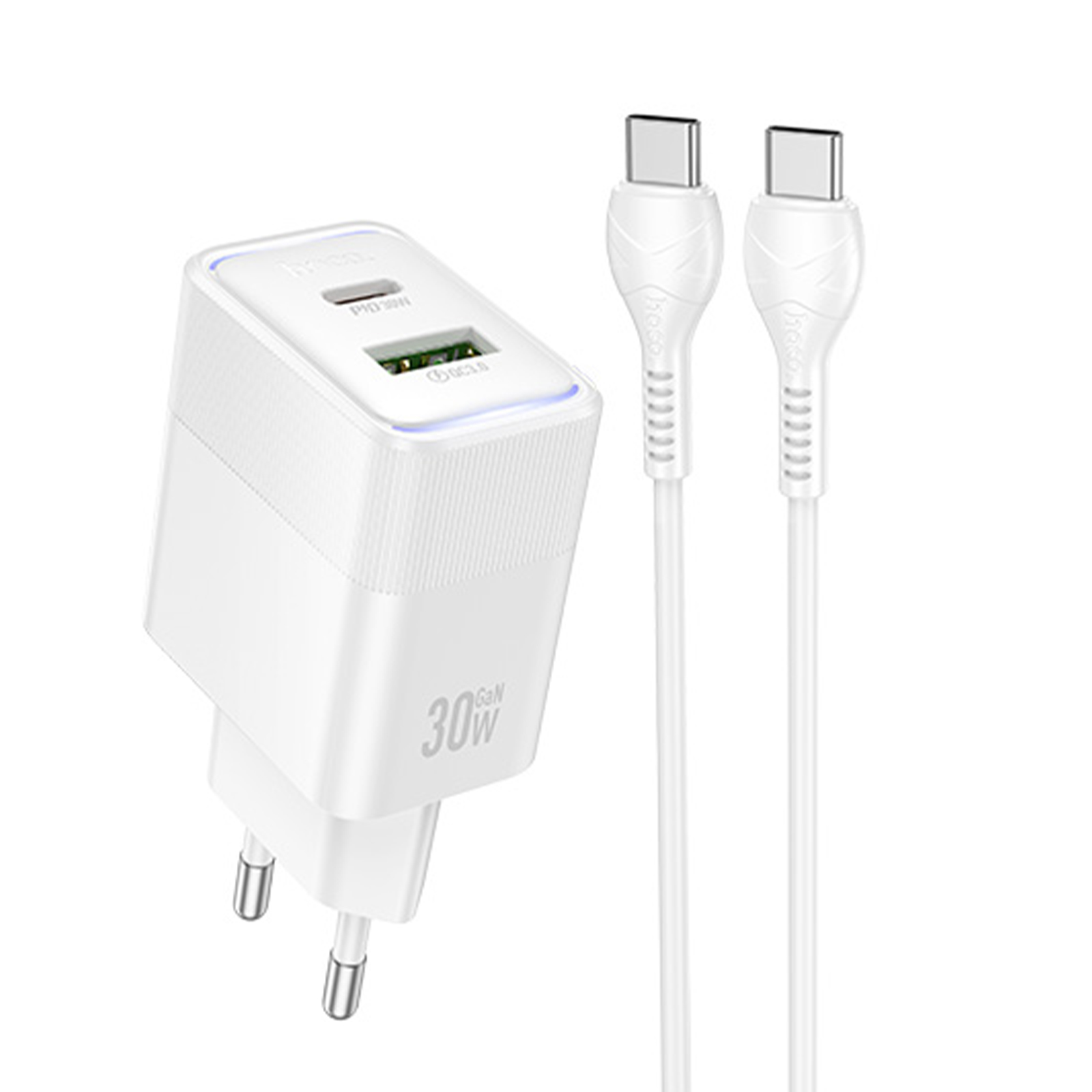СЗУ Hoco CS112A Lounge PD30W+QC3.0 (1USB-A/1C) + кабель Type-C to Type-C, White, купить оптом с доставкой