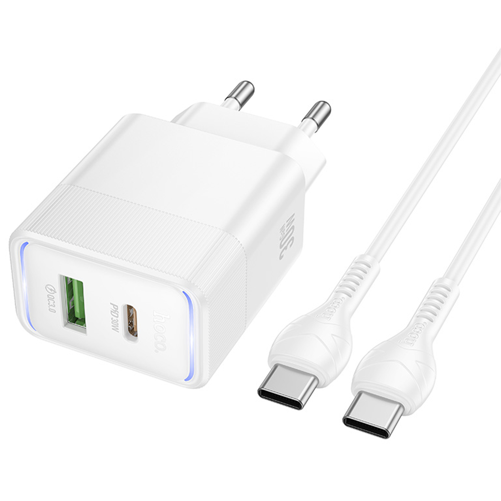 СЗУ Hoco CS112A Lounge PD30W+QC3.0 (1USB-A/1C) + кабель Type-C to Type-C, White 1, купить оптом с доставкой