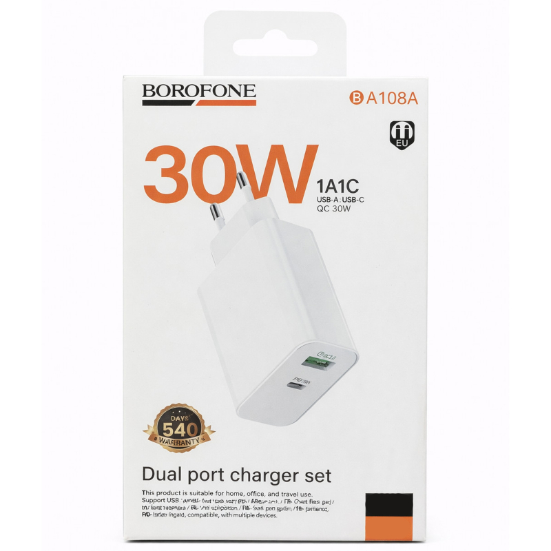СЗУ Borofone BA108A Stellar PD30W+QC3.0 (1USB-A/1C) на картинке №2