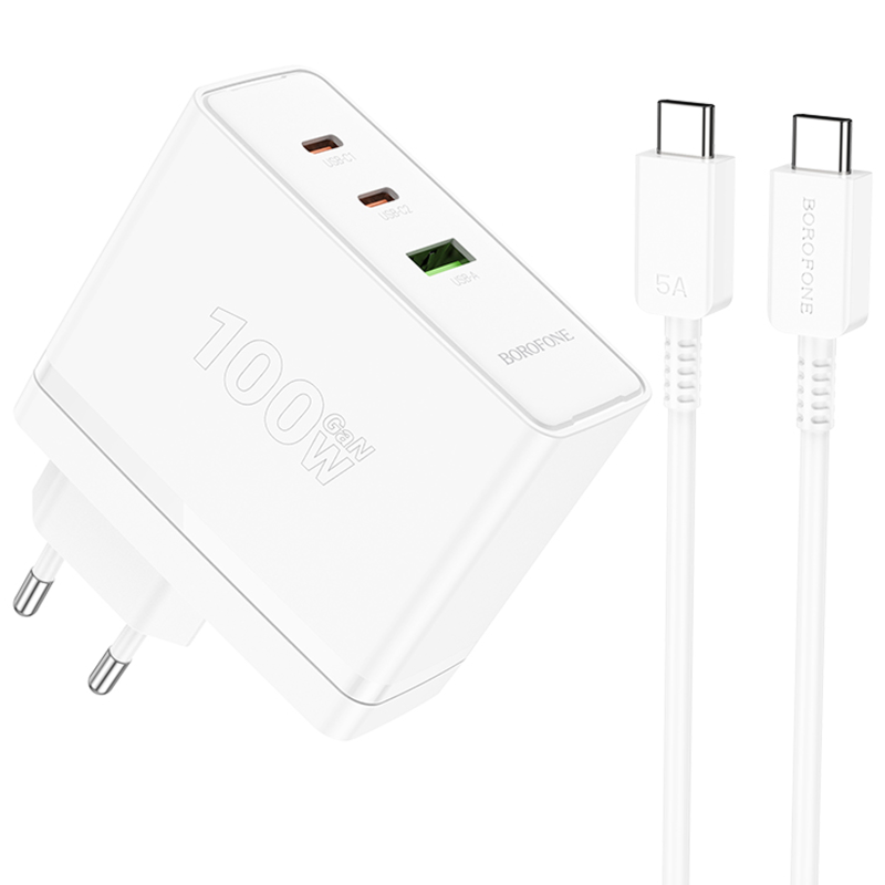 СЗУ Borofone BN11 Imperial PD100W+QC3.0 (1USB-A/2C) + кабель Type-C to Type-C, White, купить оптом с доставкой