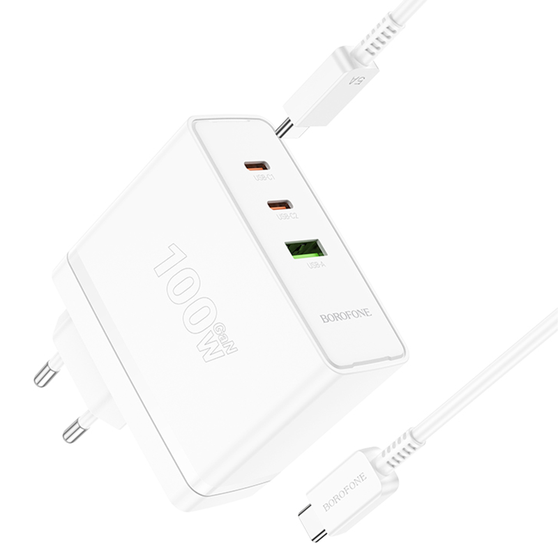 СЗУ Borofone BN11 Imperial PD100W+QC3.0 (1USB-A/2C) + кабель Type-C to Type-C, White 2, купить оптом с доставкой