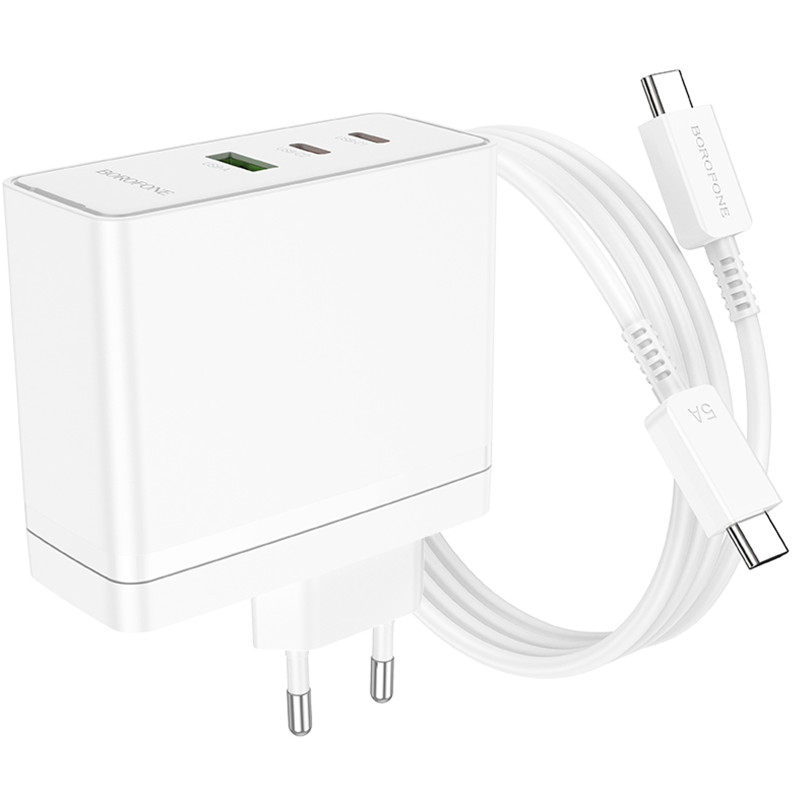 СЗУ Borofone BN11 Imperial PD100W+QC3.0 (1USB-A/2C) + кабель Type-C to Type-C, White 5, купить оптом с доставкой