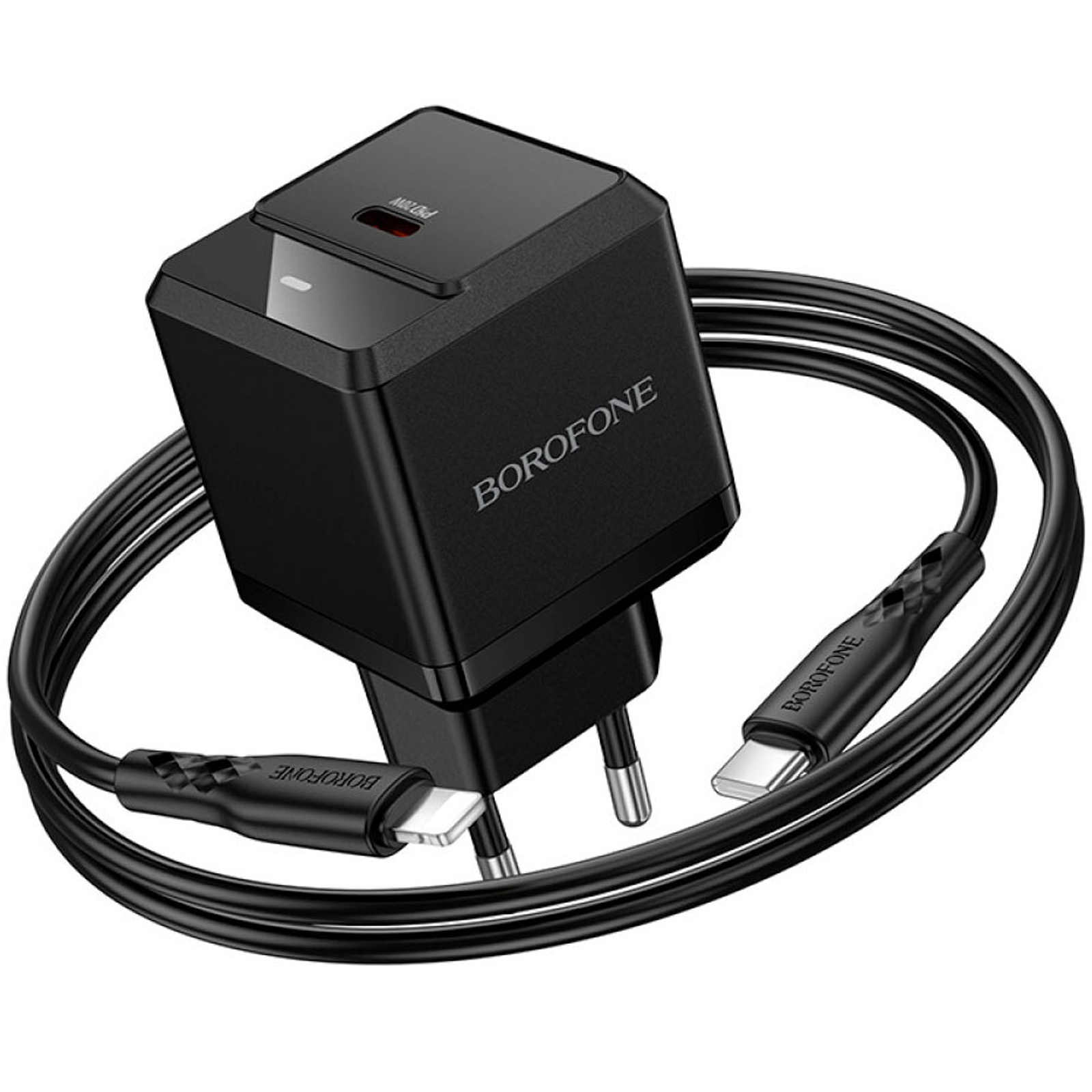 СЗУ Borofone BN18 Intenso PD20W (1USB-C) + кабель Type-C to Lightning, Black 2, купить оптом с доставкой