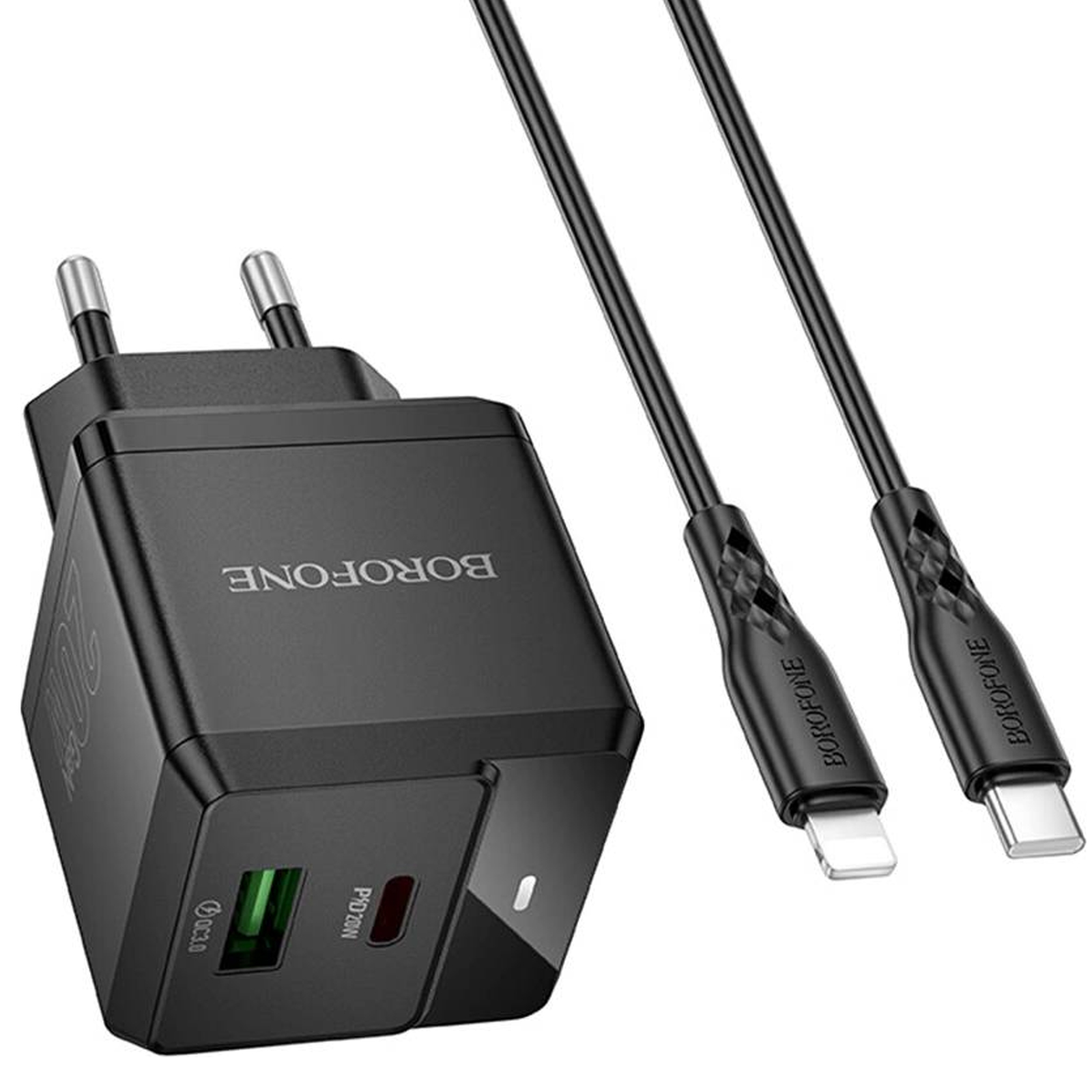 СЗУ Borofone BN19 Intenso PD20W+QC3.0 (1USB-A/1C) + кабель Type-C to Lightning, купить оптом с доставкой