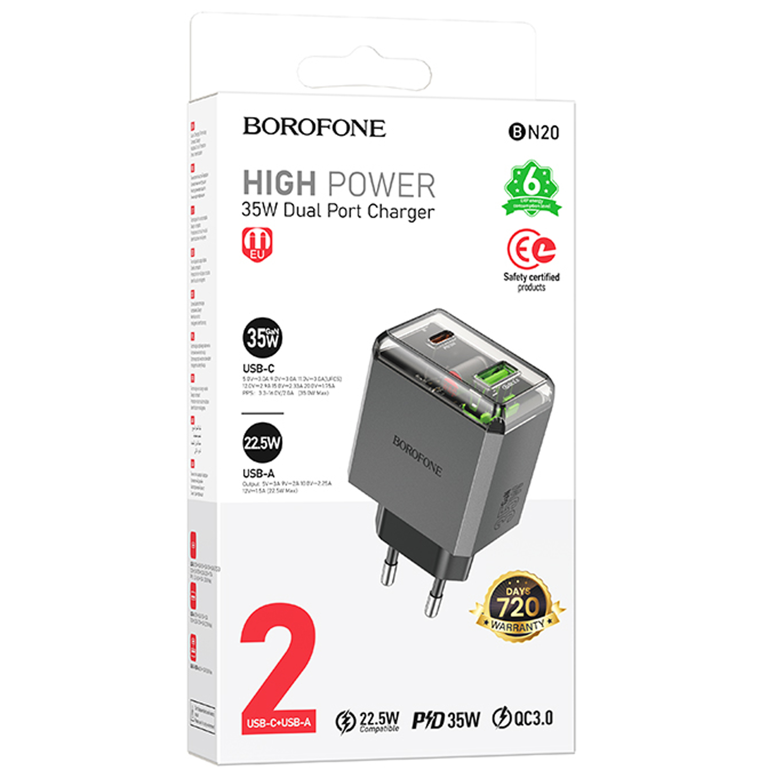 МЗП Borofone BN20 Lena PD35W+QC3.0 (1USB-A/1C), Metal gray 1, купити оптом з доставкою
