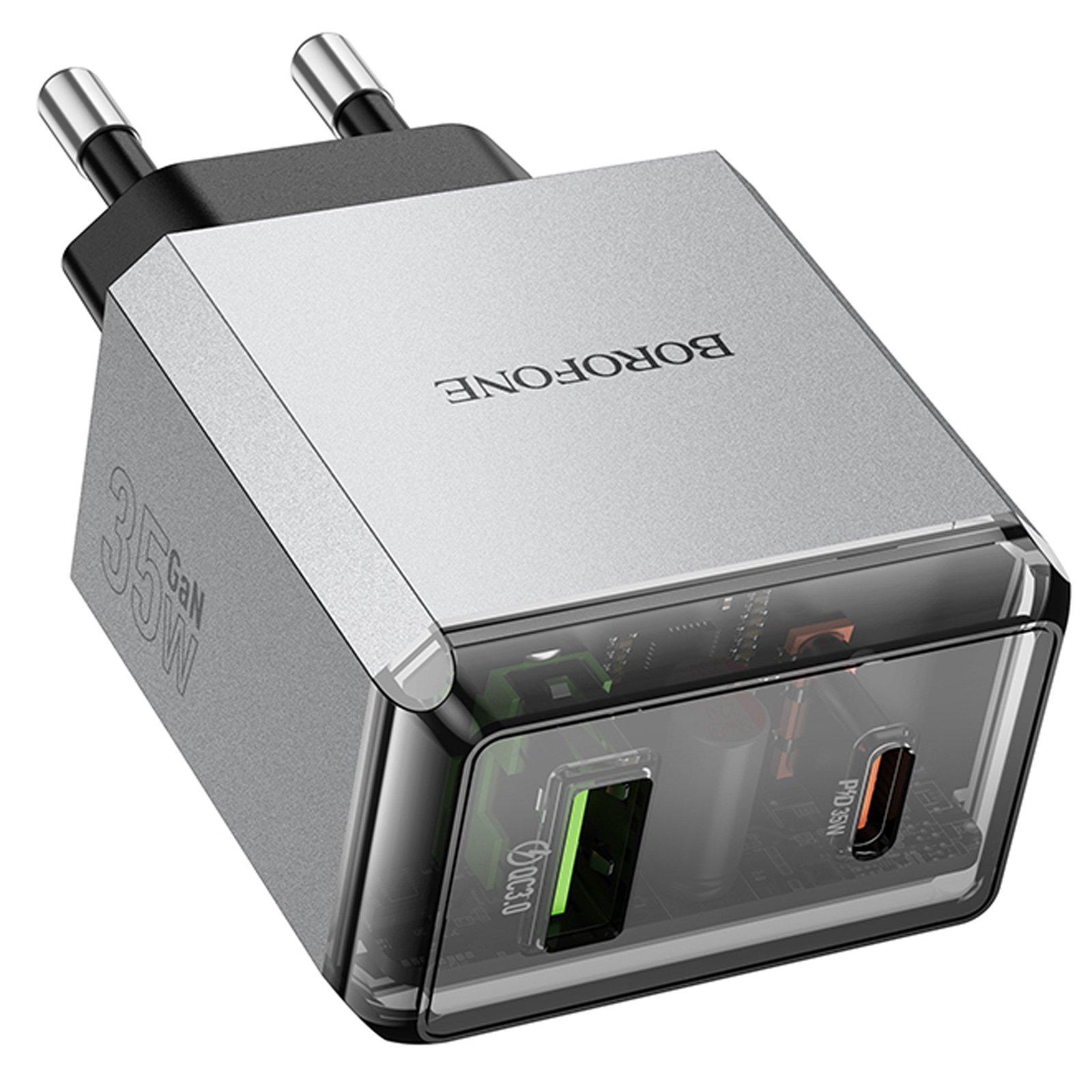 МЗП Borofone BN20 Lena PD35W+QC3.0 (1USB-A/1C), Metal gray 3, купити оптом з доставкою