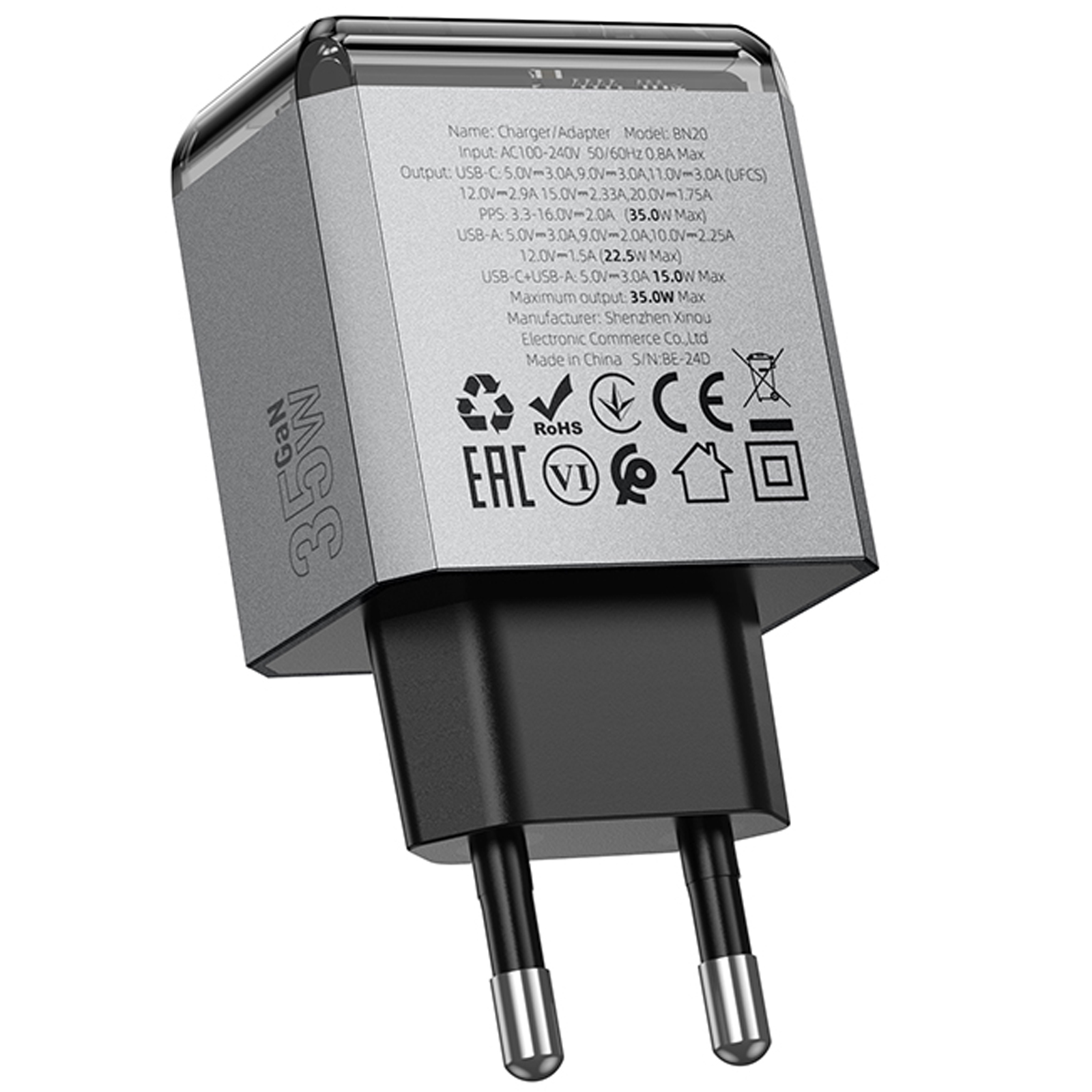 МЗП Borofone BN20 Lena PD35W+QC3.0 (1USB-A/1C), Metal gray 4, купити оптом з доставкою