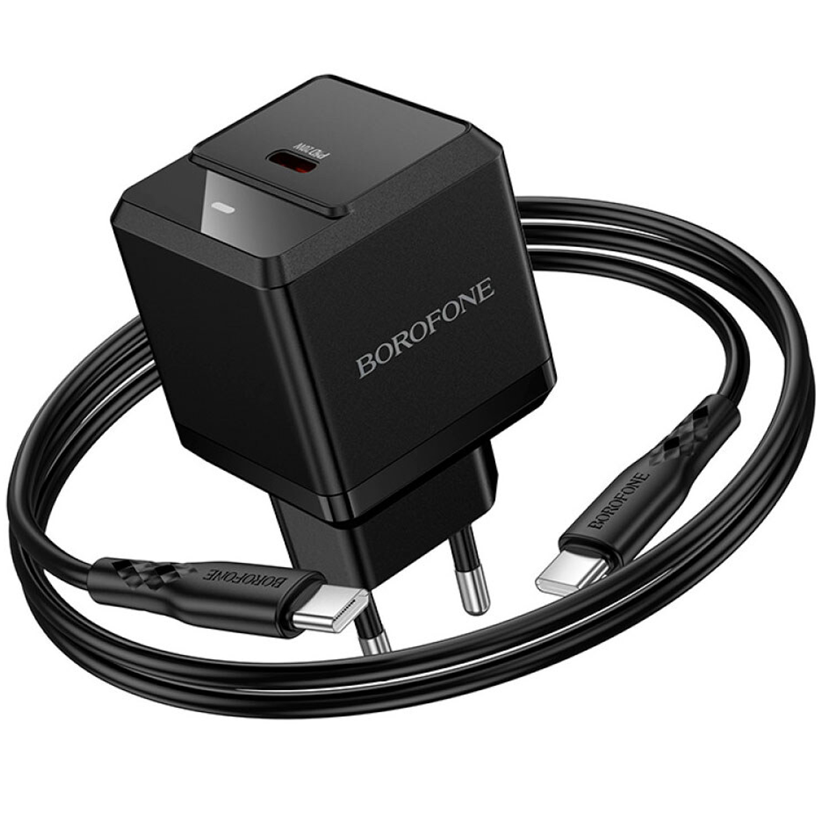 СЗУ Borofone BN18 Intenso PD20W (1USB-C) + кабель Type-C to Type-C, Black 2, купить оптом с доставкой